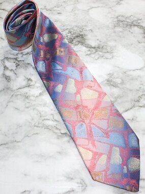 VINTAGE WEMBLEY Necktie Retro Colorful Mosaic Watercolor Batik Tie Dye Neck Tie